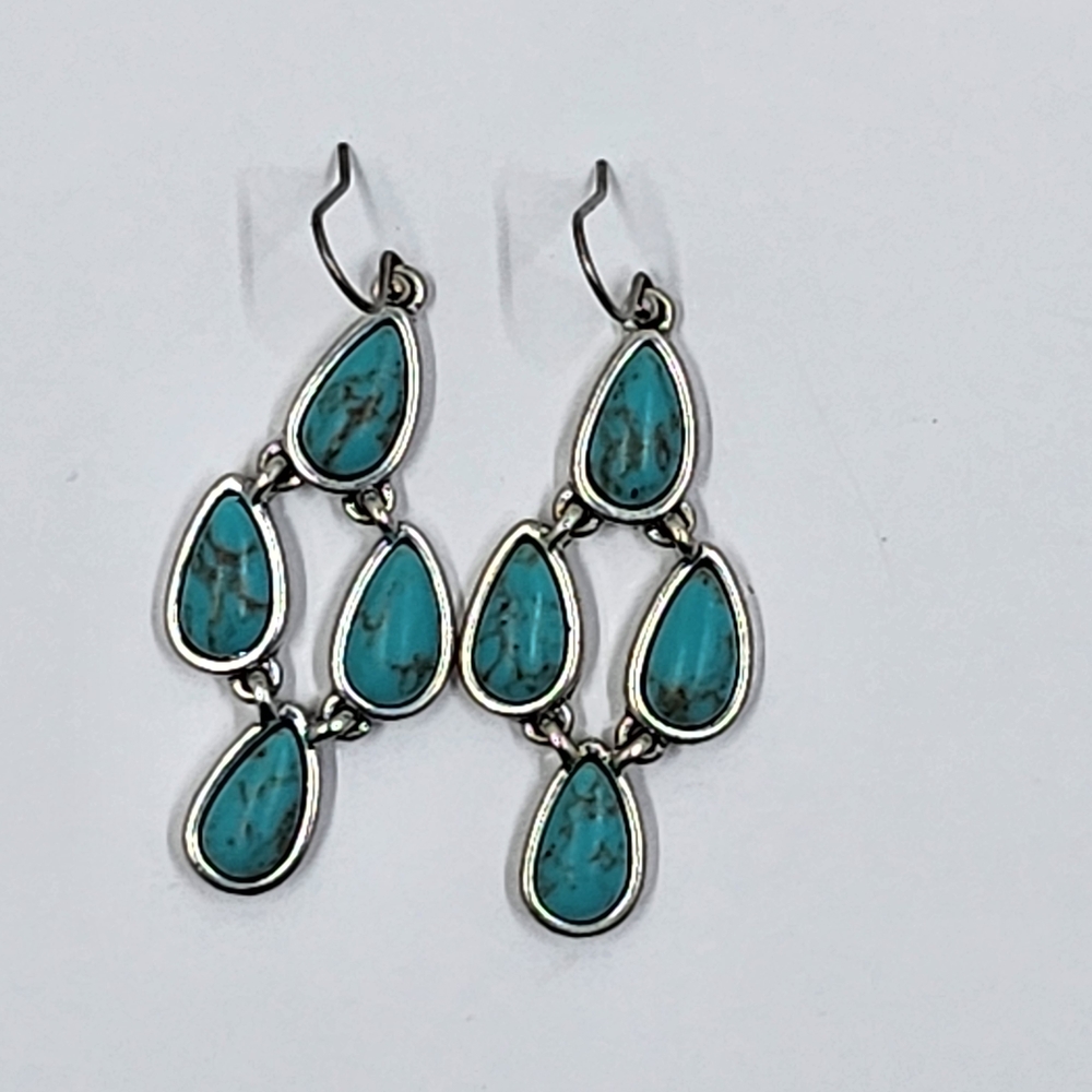 Chic Silver and Turquoise Teardrop Earrings